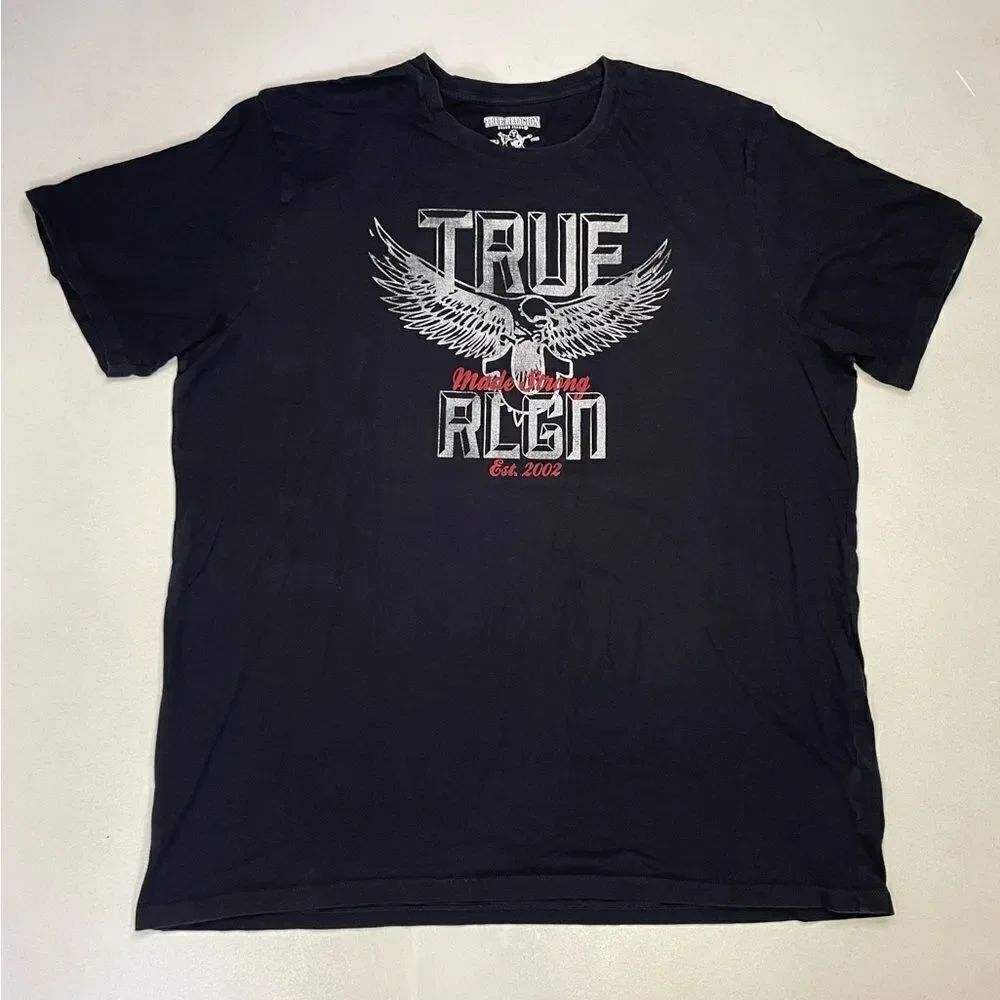 True Religion Bold Eagle Graphic T-shirt Men XXL Black Short Sleeve